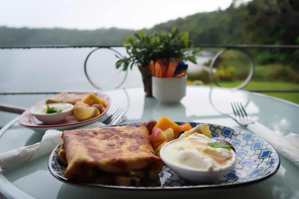 Crepes for breakfast at Lake Barrine Teahouse for school holidays activities