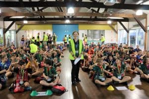 Newman Catholic College Principal Lauretta Graham with Year 7 students at the orientation day held at JCU in November.